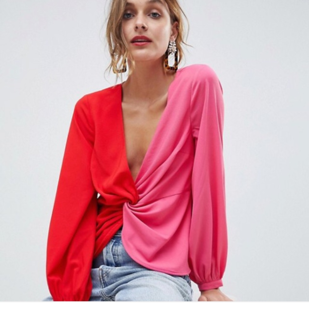 Twist front color block top NWT